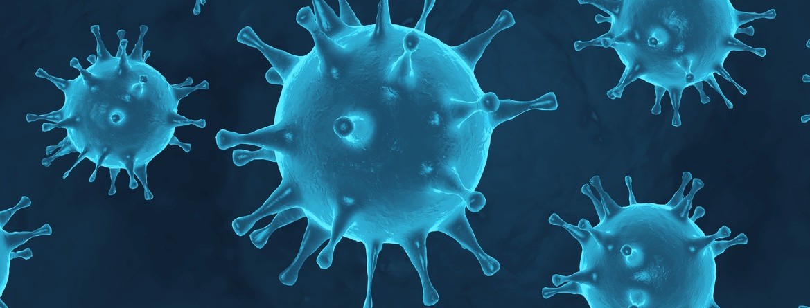 Motiv: Blaue Coronaviren schweben vor einem dunklen Hintergrund. (Foto:  Ahmet Aglamaz - stock.adobe.com)