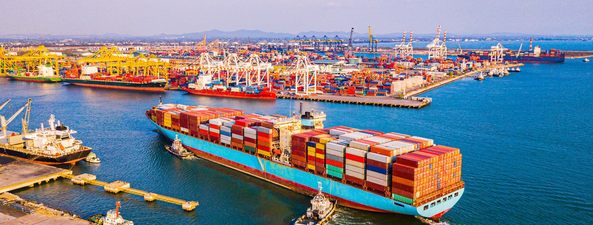 Motiv: Ein vollbeladenes Containerschiff fährt in einen Hafen ein. (Foto: Photo Gallery - stock.adobe.com)